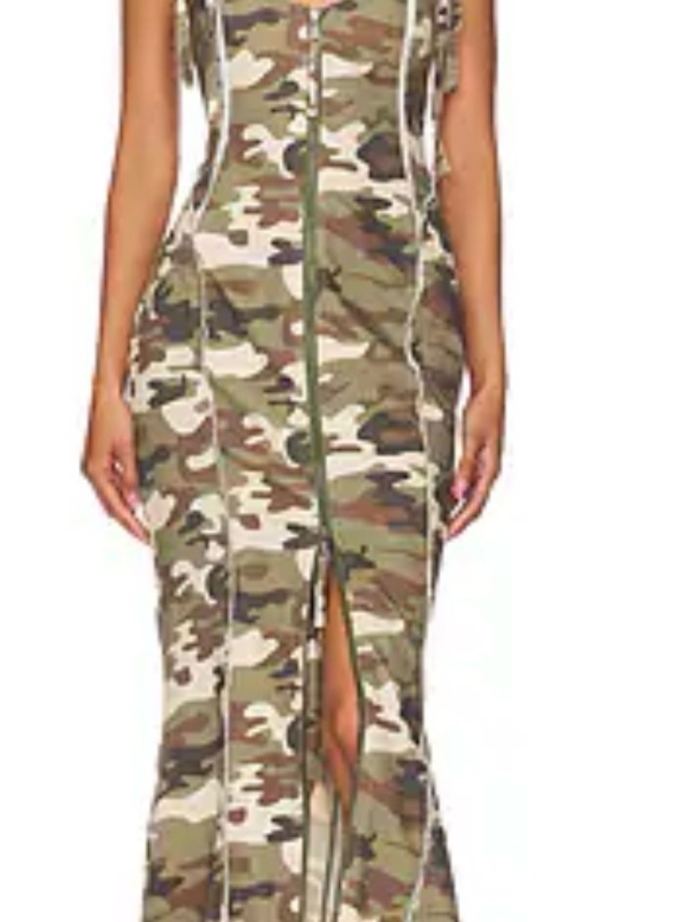AFRM Olive Camo Zip-Front Sleeveless Maxi Dress